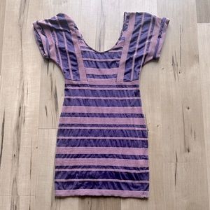 Free People Stretch Purple & Pink Stripped Dress